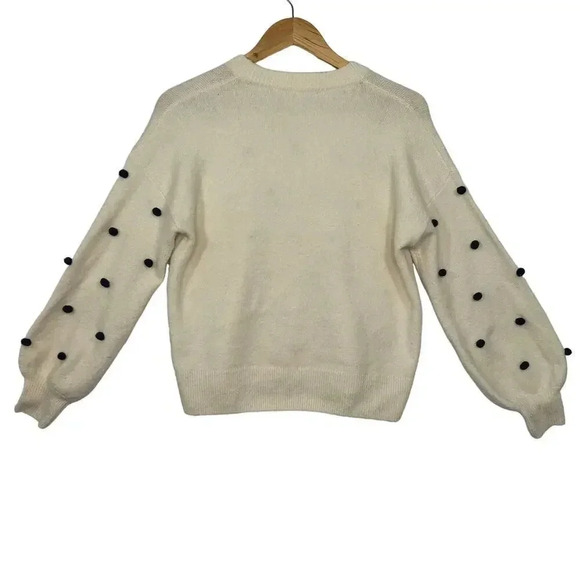 MADEWELL Ada Bobble Polka Dot Cream Black Wool Blend Cozy Preppy Sweater Size XS - Picture 3 of 5